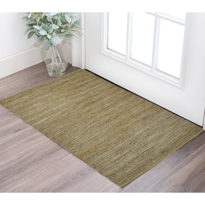 Tapis tissé à la main 2 pi x 3 pi à rayures en jute brun et beige