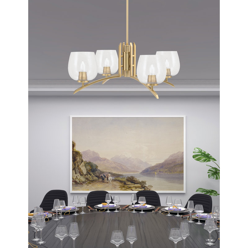Lustre lumineux avec verre à bulles transparent 6 po, H 58,25 po x l 27,5 po x P 27,5 po, 4, Laiton New Age