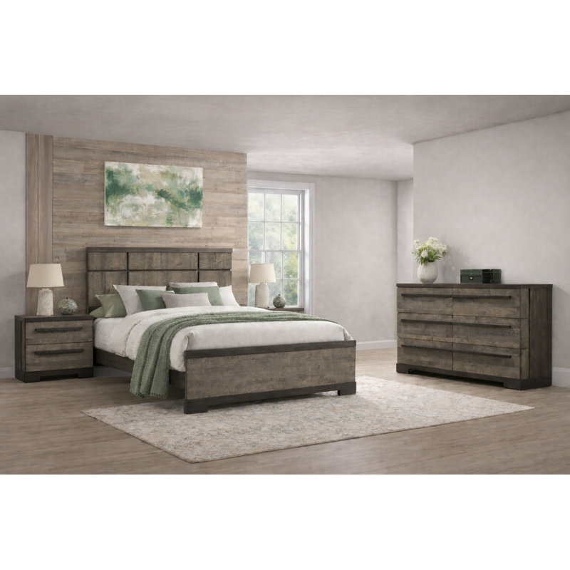 Ensemble de chambre à coucher moderne à panneau tapissier gris, Queen, 5 Piece