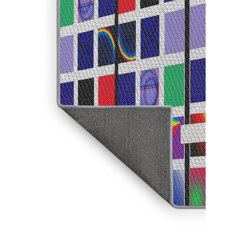 Tapis bleu marine/rose/vert à motifs, Rectangle 2 pi x 3 pi