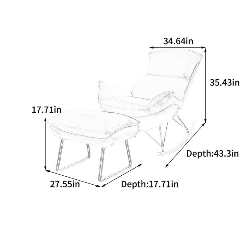 Chaise berçante luxueuse en acier au carbone minimaliste, Orange / kaki clair