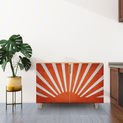 Buffet buffet avec rangement orange soleil imprimé boho minimaliste géométrique abstrait coucher de soleil avec 2 portes pour le salon et la cuisine