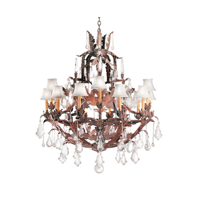 French Baroque 15 - Light Chandelier, Taos Parchment, French Bronze
