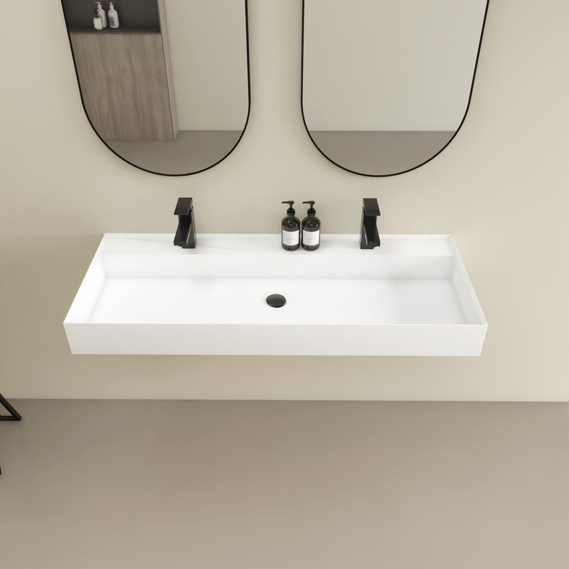 47" Wall Mount Rectangle Vessel Sink With Double Faucet Holes