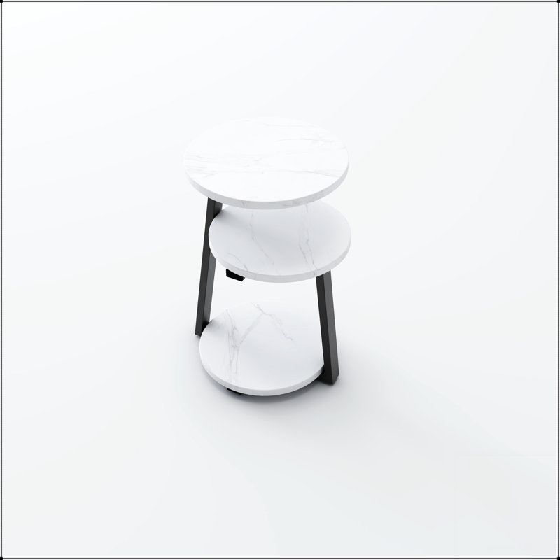 Petite table d'appoint ronde avec rangement à 3 niveaux - Table de chevet robuste en métal, compacte et polyvalente pour la chambre à coucher et le salon