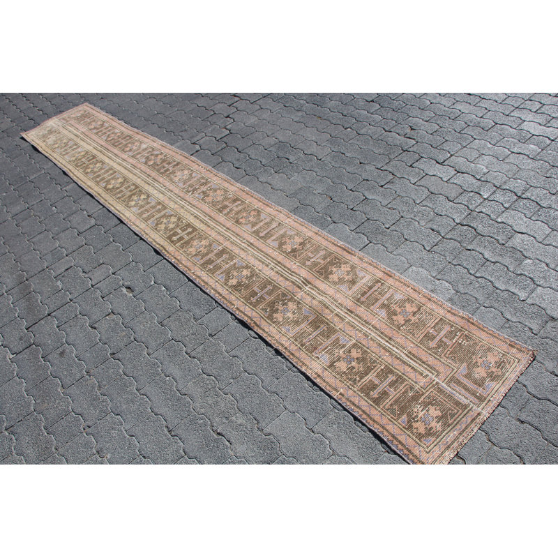 Tapis rétro Oushak rétro - Patchwork brun antique, idéal pour la cuisine