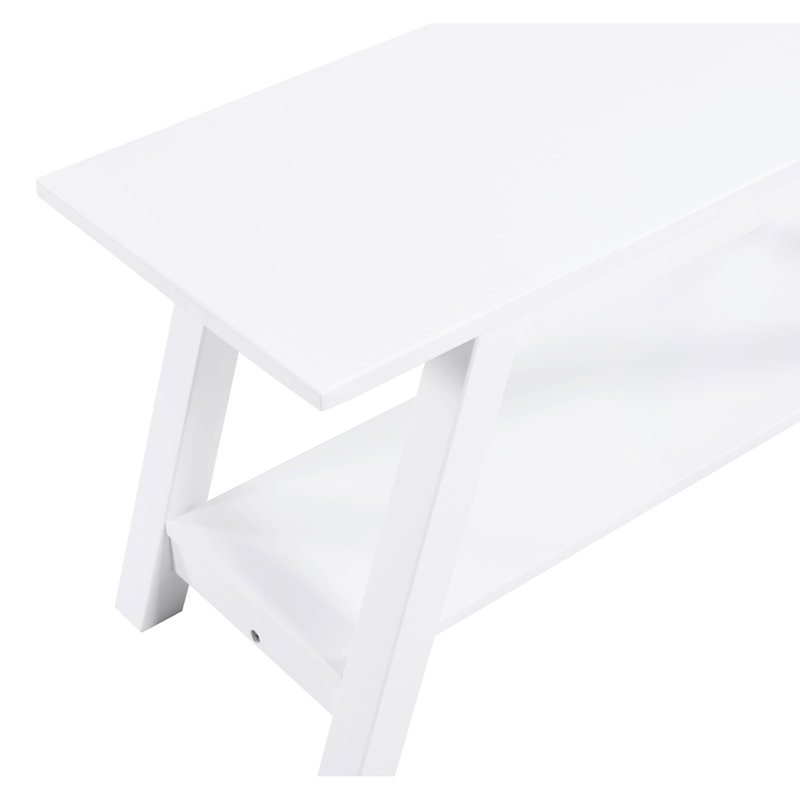 35.18-Inch Long Solid Wood Bench With Shelf - White Adds Style To Bedroom And Entryway In 18.5H X 35.18W 14D Attractive Feature