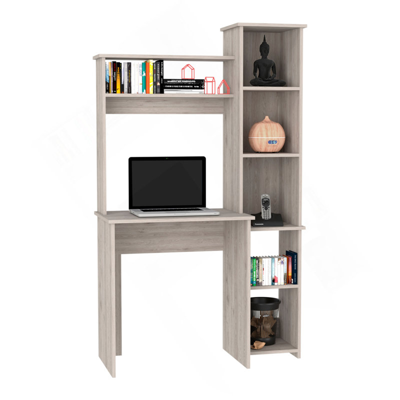 Bureau d'écriture Versalles, deux tablettes, cinq casiers - gris clair, Gris clair