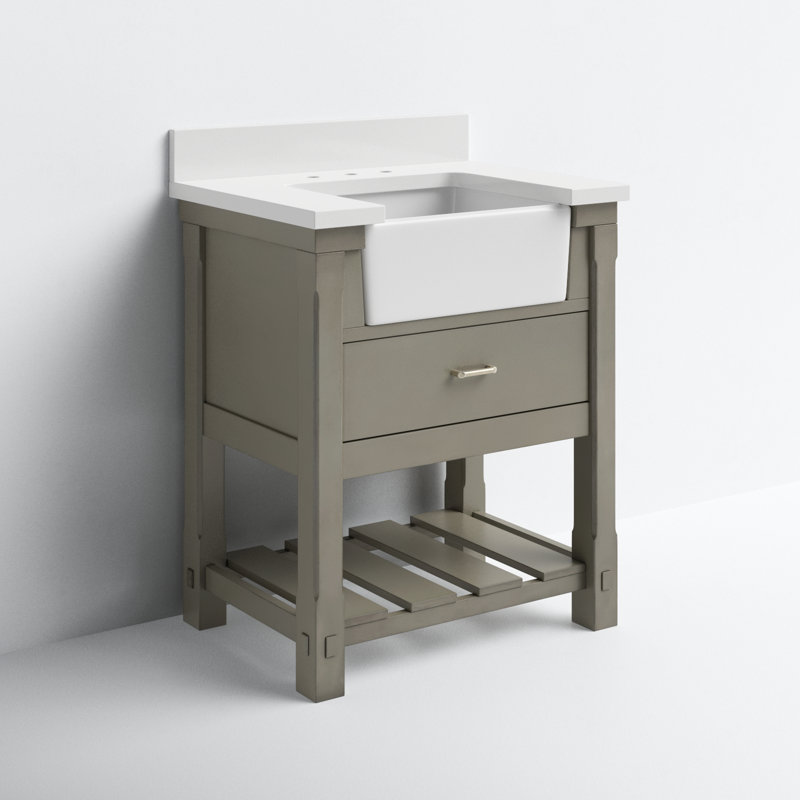 Weathered Gray 30'' Single Bathroom Vanity with Quartz Top