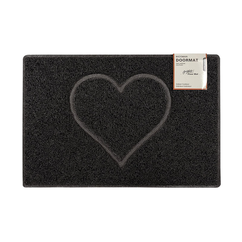 Heart Embossed Doormat, Rectangle 60 x 90cm, Black