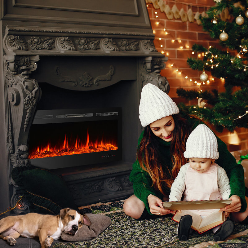 Eulala 17 Stories Black Electric Fireplace with 5000 BTU, 43cm H x 127cm W x 14cm D