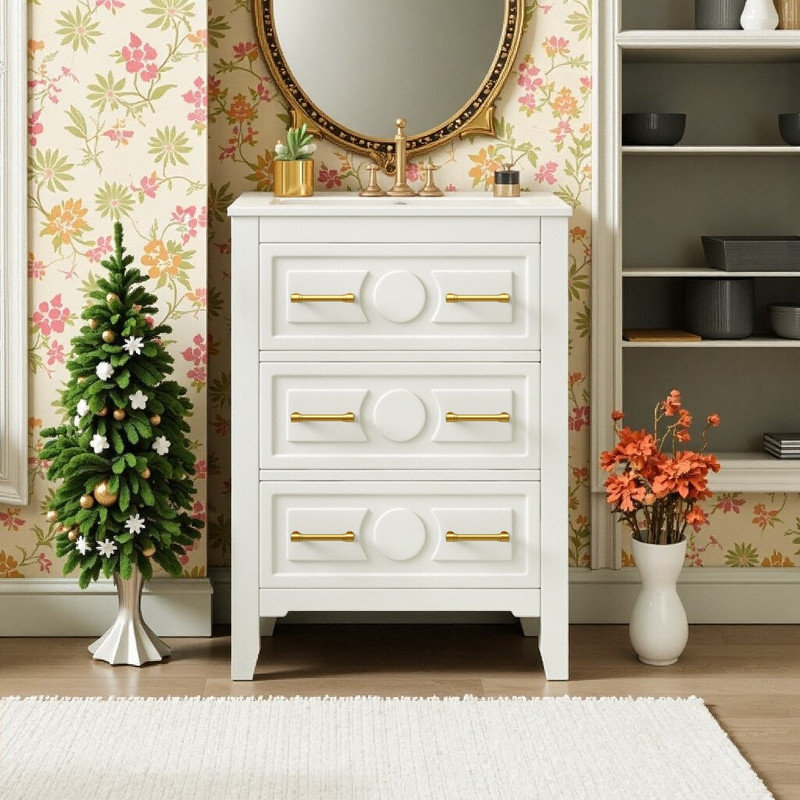 Meuble-lavabo avec lavabo en céramique et 3 tiroirs Aqua, Blanc
