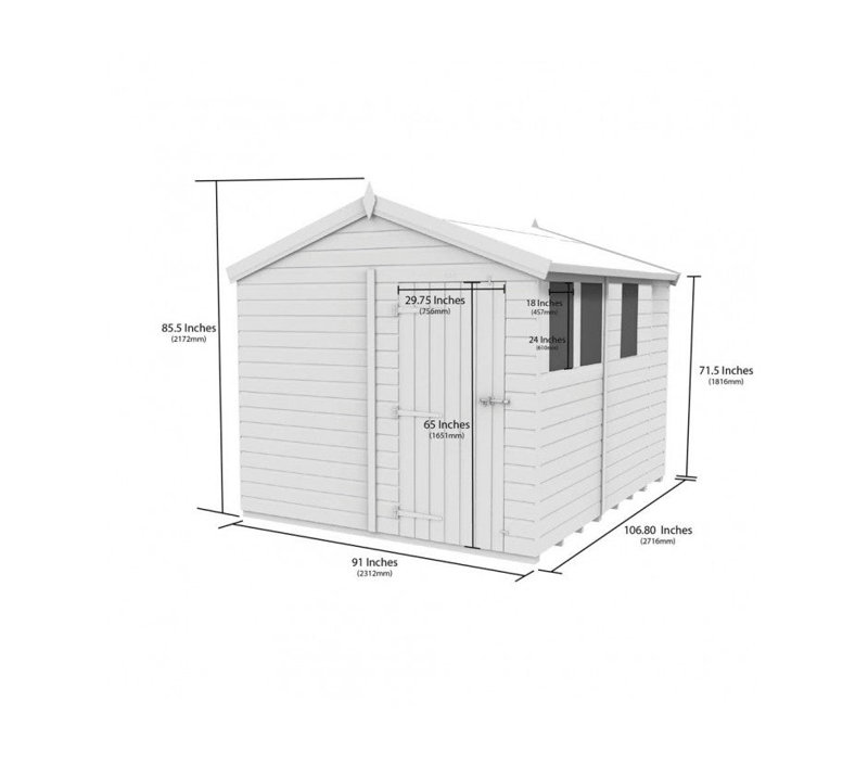 Total Sheds 8ft x 9ft Apex Garden Shed - Double Door - No Windows - Pressure Treated Timber - UK Manufactured