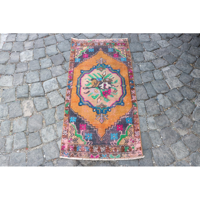 Tapis turc rétro vintage de couleur Anatolian - petit tapis de luxe en laine pour tapis de salle de bain ou de porte