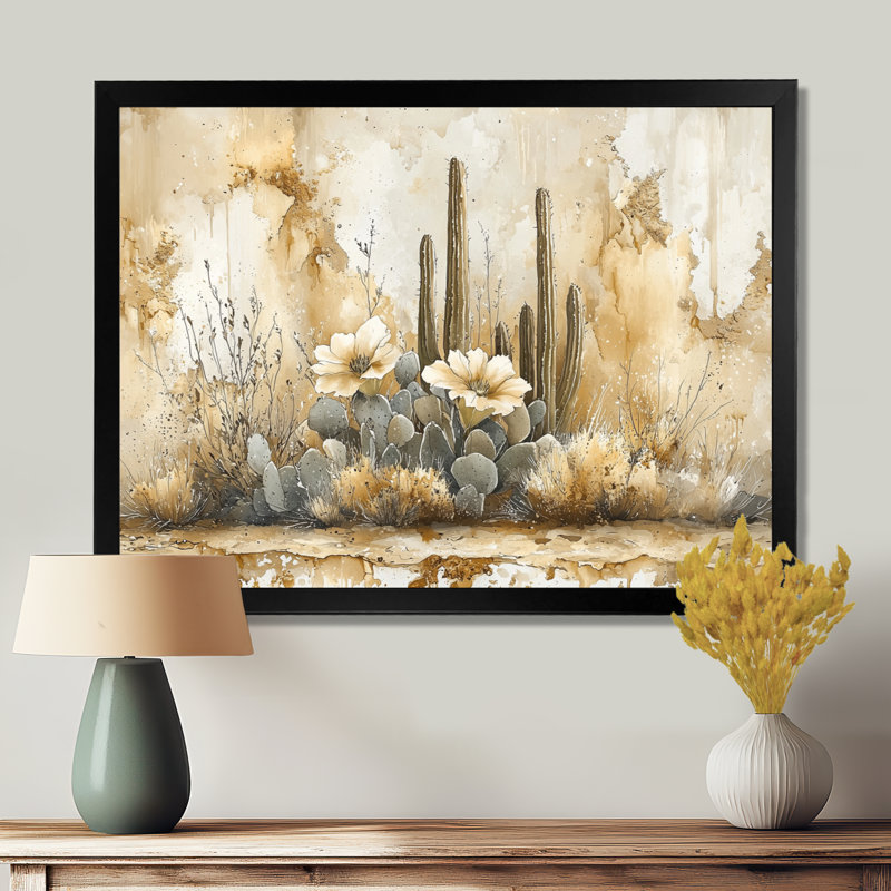 Minimaliste, cactus du désert II, art mural cactus, Cadre simple, Noir, H 12 po x l 20 po