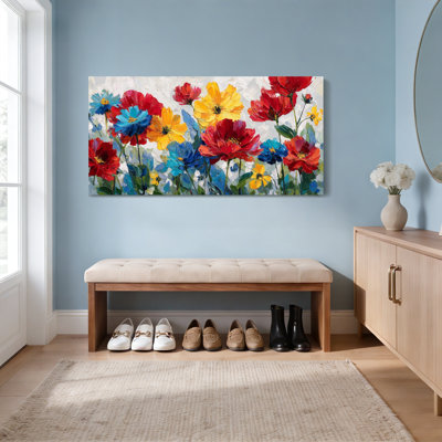 Floral Abstract Oil Painting Print Canvas Wrapped Wall Art For Living Room Bedroom Decor