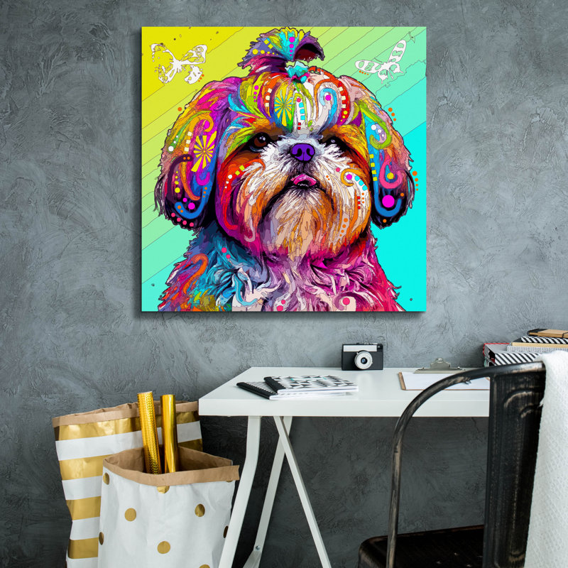 «Rainbow Shih Tzu» par Dean Russo, art mural sur toile, H 26 po x l 26 po x P 1,5 po
