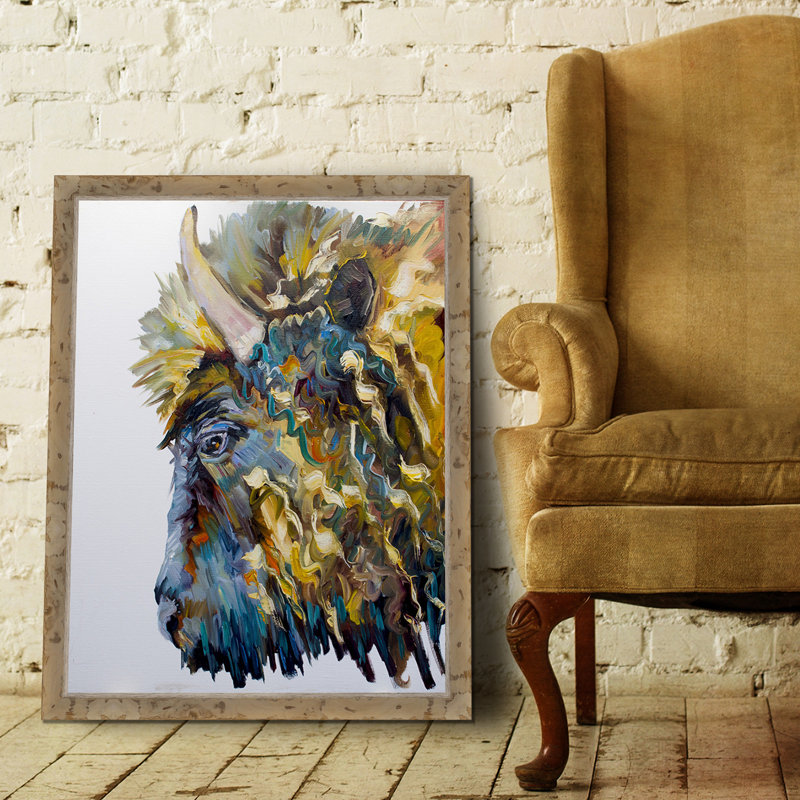 « buffalo », reproduction de peinture à l’aquarelle sur toile encadrée