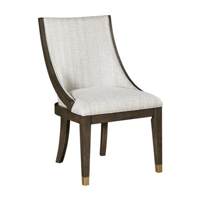 2 fauteuils, finition brune et accents dorés, tissu d'aspect lin beige, chaises de salle à manger en bois, hauteur de siège de 19,5 po, fauteuils modernes de 25,5 po de largeur, revêtement en tissu texturé, structure en bois, 21,5 po