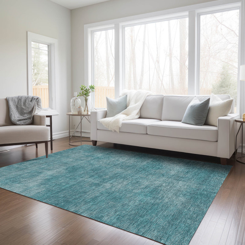 Teal Flat Woven Synthetic Washable Rectangular 8' x 10' Area Rug