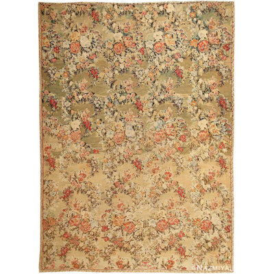 Tapis kilim roumain vert tissé à plat antique