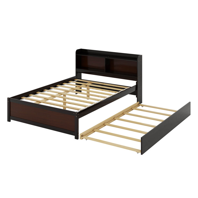 Cadres de lit double en bois Bonney avec lit gigogne et tiroirs de rangement, Espresso