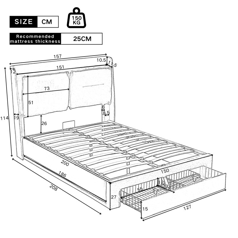 Aldea Upholstered Ottoman Storage Bed, Kingsize (5'), Grey