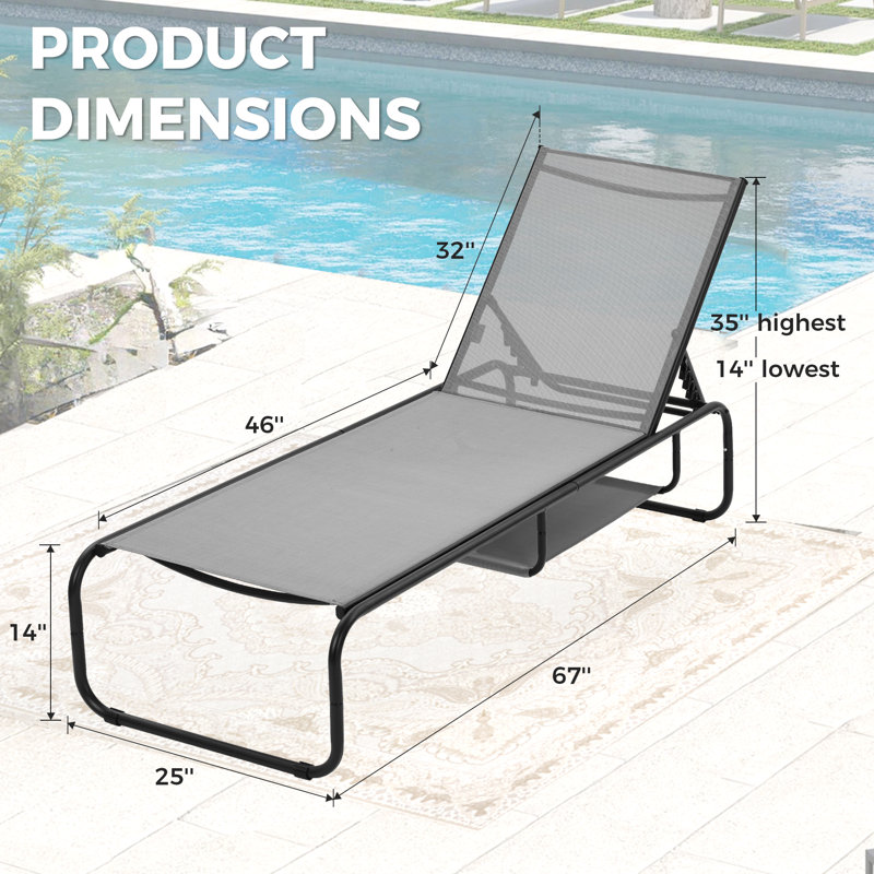 Chaise longue d'extérieur en métal 67 po, Gris