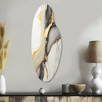 Attenrode - Marble Asymmetrical Metal Wall Art, White Curved Metal Art Print