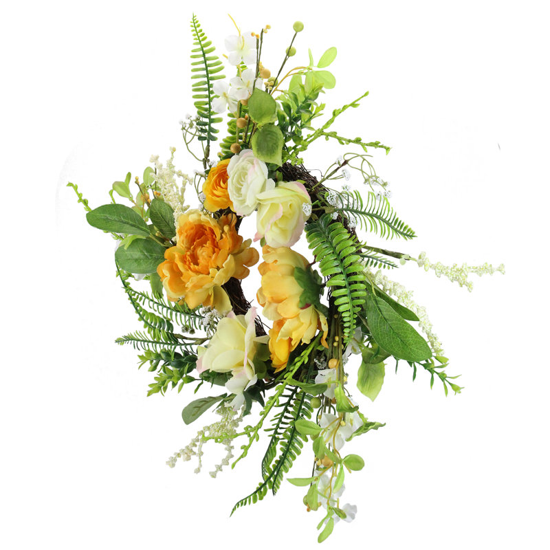 Couronne florale d'hortensia et de brindilles artificielles, H 16 po x l 16 po x P 4 po