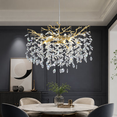 Abe 10-Light 30" Dimmable Tree Branches Crystal Linear Chandelier