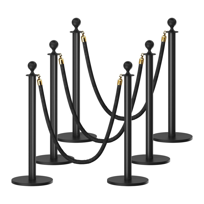 Poteaux en corde de velours noir 6 pièces Homlux, base en acier lestée, raccordement à 4 voies sans outil, intérieur / extérieur.