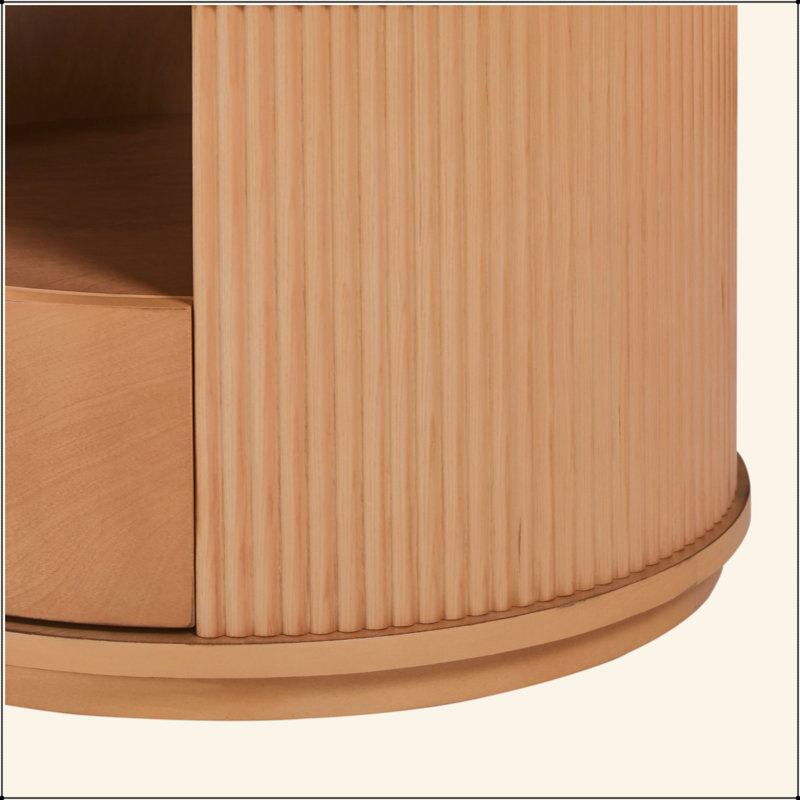Table basse ronde gigogne avec plateau en marbre blanc, rangement à 2 niveaux et 1 tiroir