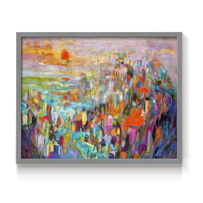 Île au soleil couchant II - reproduction encadrée - réarmable, H 11 po x l 14 po, Gris