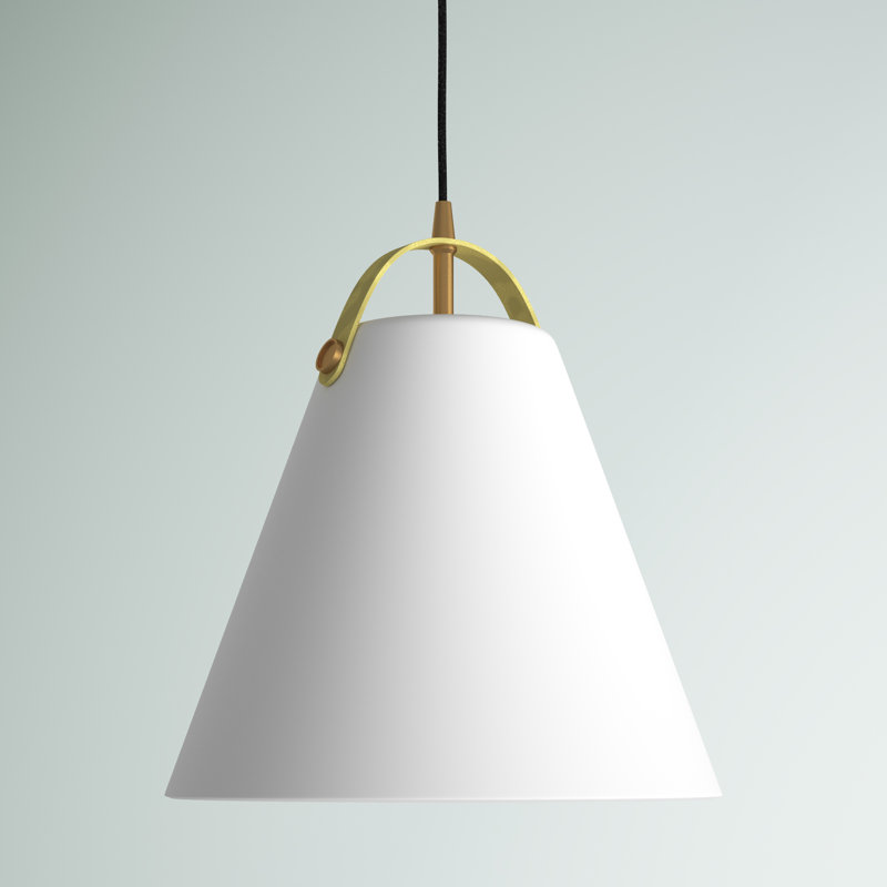 Luminaire suspendu conique 1 lumière Dipti, Laiton vieilli, Blanc mat