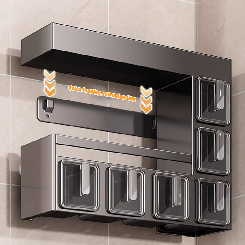 Spice Rack Wall Mounted with 6 Jars & 6 Spoons, Kitchen Organiser Set