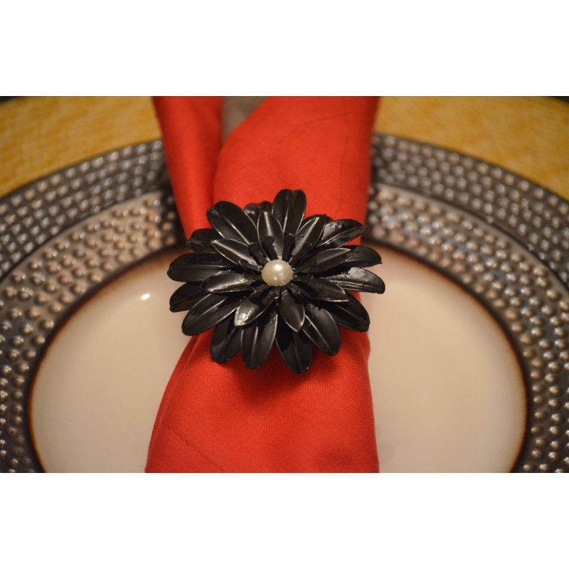 Rond de serviette fleur, Noir