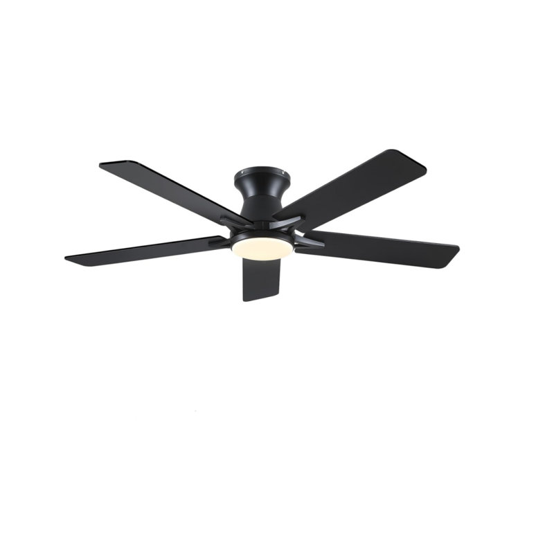 52" 5-blade Low Profile Ceiling Fans With Lights And Remote/App, Black