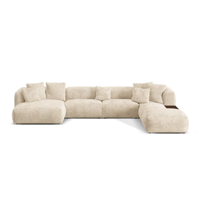 Betsayda 5 Seater Corduroy Corner Sofa , Light Beige