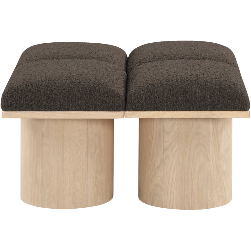 Banc rembourré Horatia, Tissu brun bouclé, Naturel, H 17,5 po x l 31 po x P 36 po