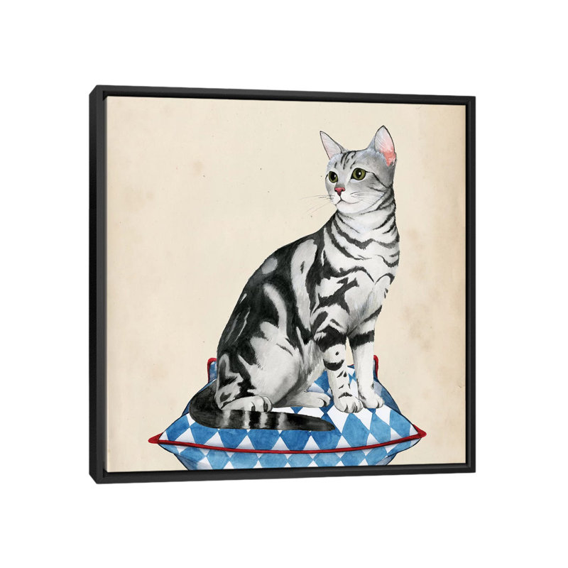 «Lady Cat I», impression sur toile, H 18 po x l 18 po x P 1,5 po, Toile avec cadre flottant noir, Pas de tapis