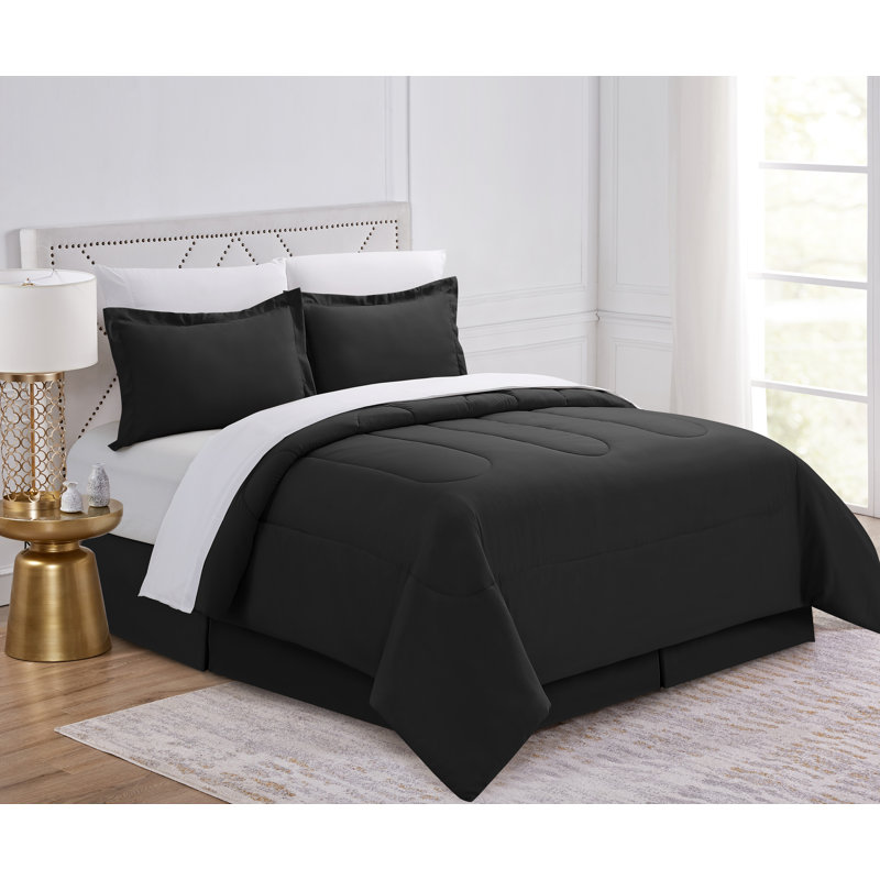 Ensemble de lit dans un sac léger Wayfair Basics®, Noir, Édredon double et 5 pièces supplémentaires