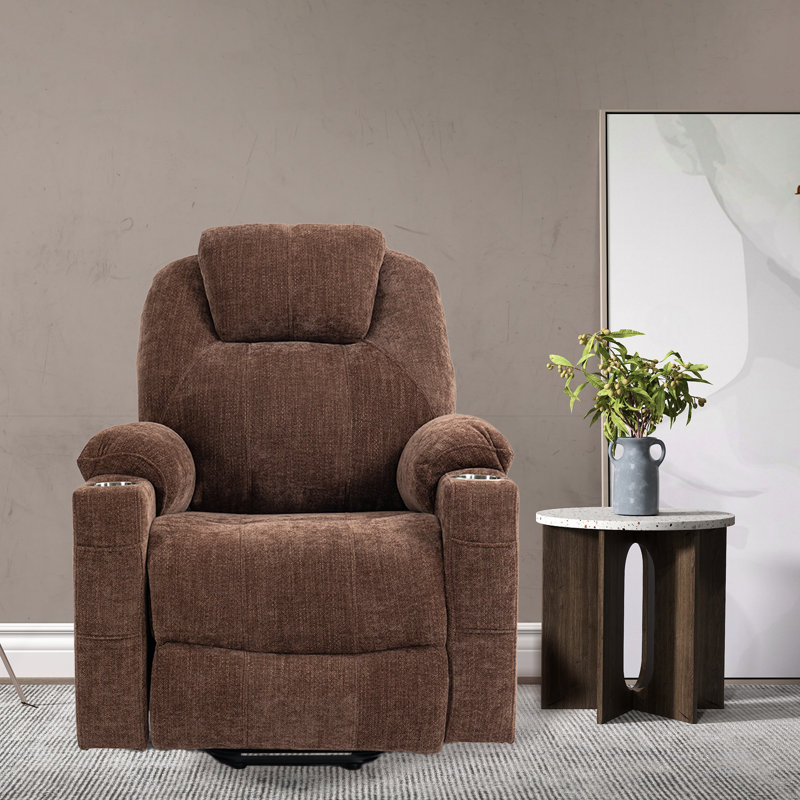 Emalina 23" Power Standard Recliner with Massage and Heated,Position Lock, Brown Chenille