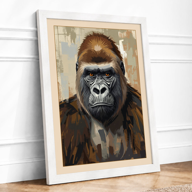 Gorilla's Contemplation Modern - Framed Print, A2 - 59.4 x 42.0 cm, White
