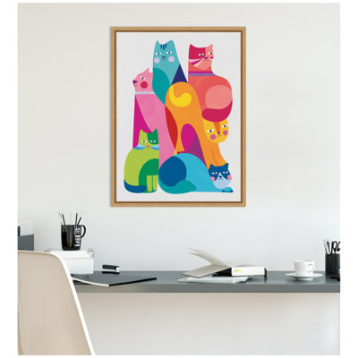 Modern Abstract Cats by Rachel Lee 3 Birdies Studio Framed Canvas Wall Art Print