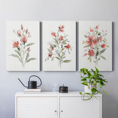 Linen Botanical Coral II - ensemble de 3 reproductions sur toiles tendues