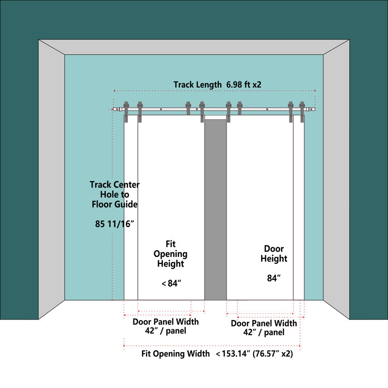 K Shape Design - Manufacture Wood Double Sliding Bypass Barn Door With Hardware, 152"x84"