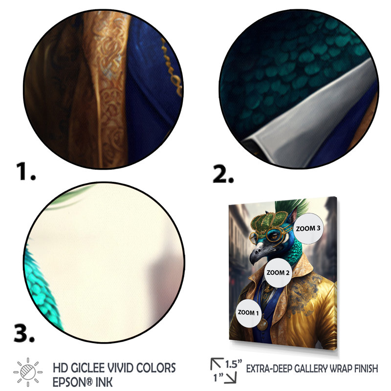 «Peacock Gangster in NYC III», impression sur toile, H 20 po x l 12 po x P 1 po, Toile tendue