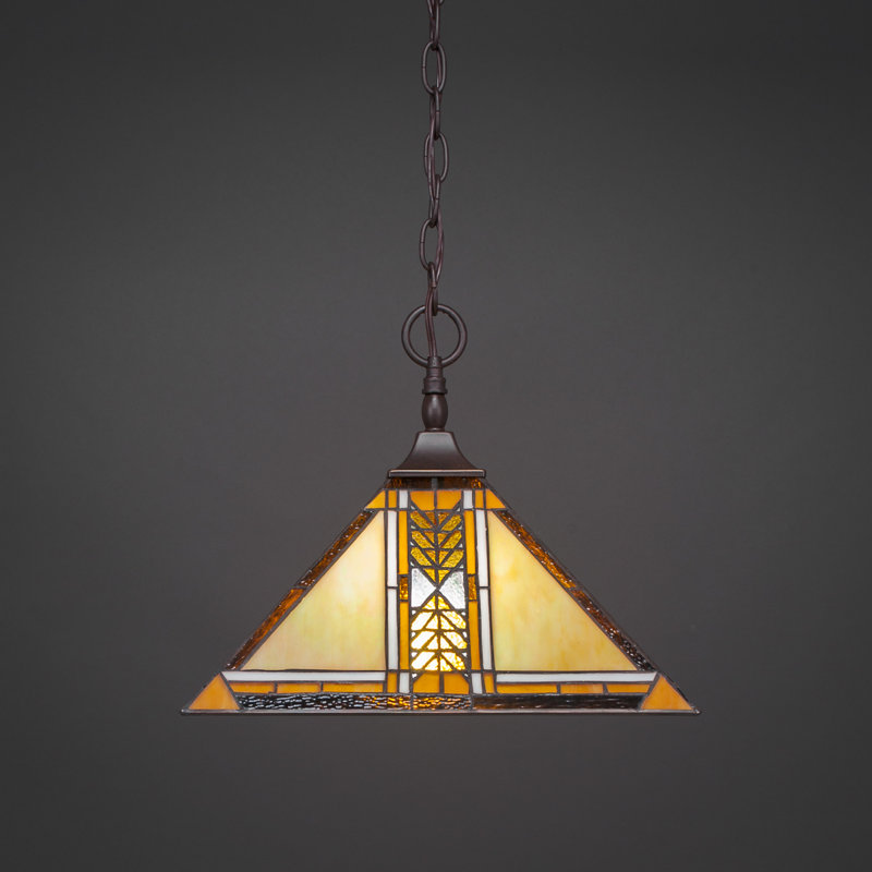 Luminaire suspendu à chaîne avec monture carrée et verre d'art Santa Cruz 14 po, Granit foncé