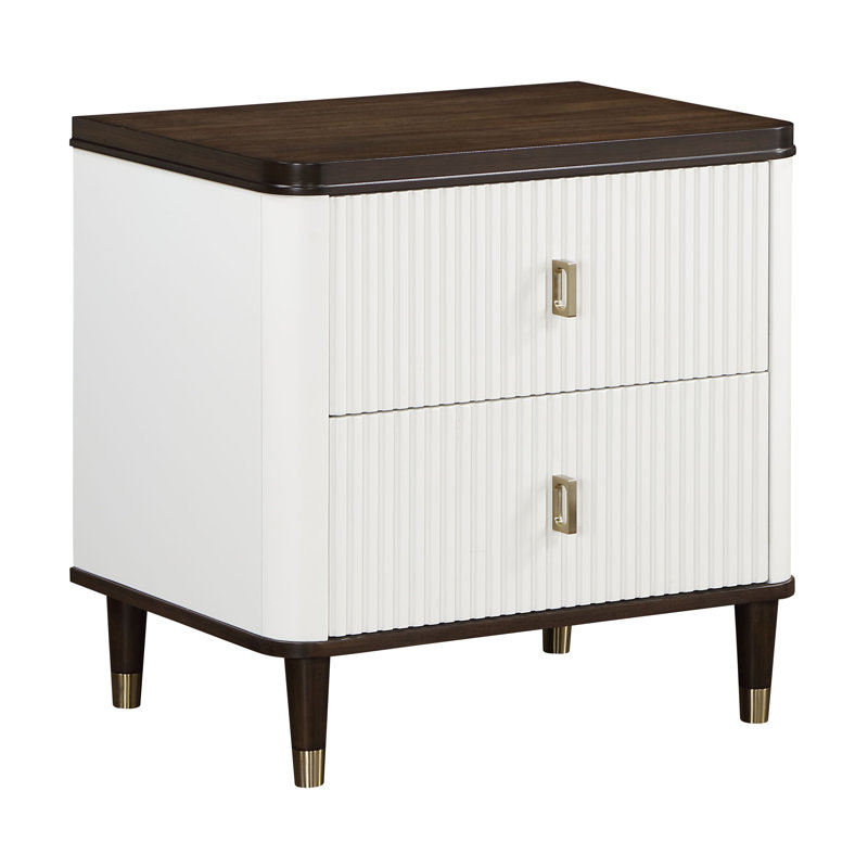 Nightstand w/USB, White & Walnut Finish